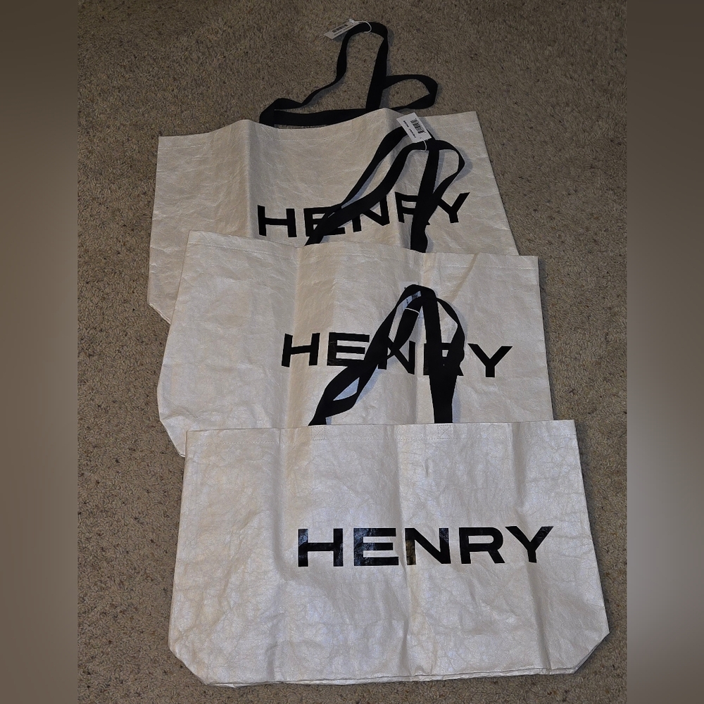 Henry Rose ONE Large Sturdy White Tote Bag with Black Handles NWT - Picture 5 of 7